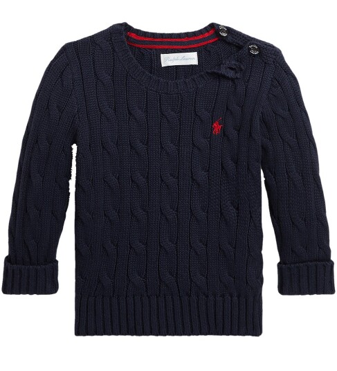RALPH LAUREN BABY Cable Knit Cotton Sweater Marinblå 70 74