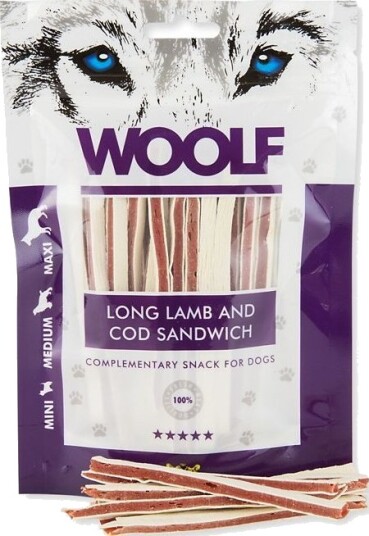 Woolf Soft Cod Sandwich Long Lamb Hundegodbit 100 G