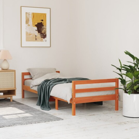 vidaXL Sengeramme brun 90x200 cm heltre furu 8721012315426