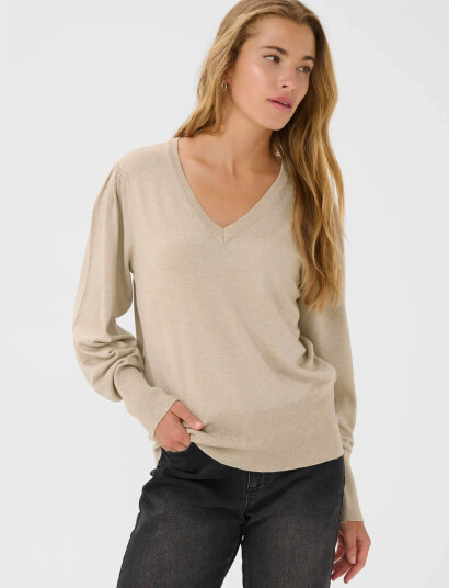 Kaffe Kalone V-Neck Pullover - Beige - XS Kaffe Kalone V-Neck Pullover - Beige - XS