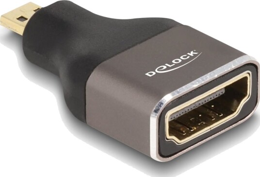 Delock High Speed Hdmi Adapter Med Ethernet 19 Pin Micro Hdmi Type D Hann Til Hdmi Hunn Svart/Grå 8 K 60 Hz 7680 X 4320 Støtte
