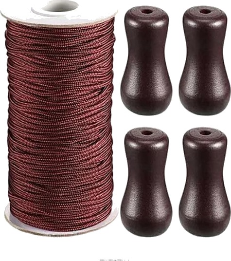0,2 cm brun flettet persiennesnor 50 m/rull med 4 stk. brune treanheng for aluminiummarkise hageplanter og håndverk