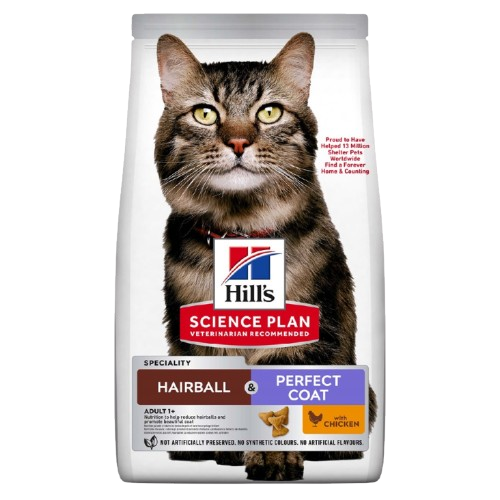 Hills Science Plan Hairball & Perfect Coat kattemat med kylling 3 kg for voksne katter Hills Science Plan Hairball & Perfect Coat kattemat med kylling 3 kg for voksne katter