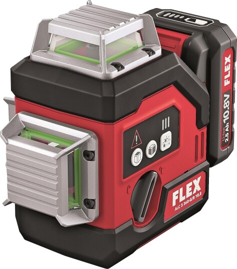 Flex Batteri ALC3 × 360 10.8 G/R Set Krysslinjelaser Med Og Lader, Grønn Laser