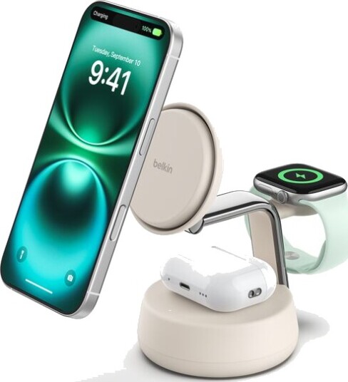 Belkin UltraCharge Pro 3-i-1 Qi2 Trådløs Lader 25W Sand