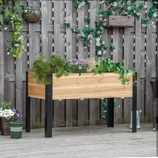 Stor plantekasse i tre og stål 120x60x74 cm