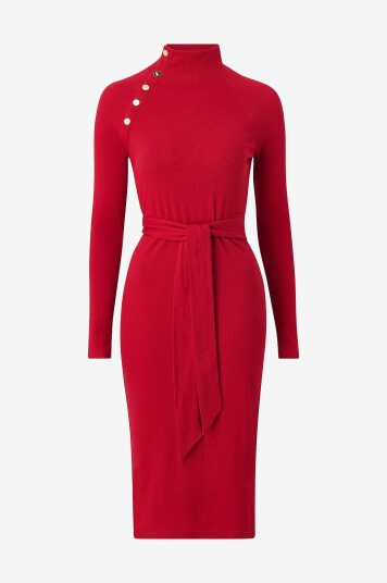 Ralph Lauren Lauren Kjole CM 2x2 Rib knit Rød Ralph Lauren Lauren Kjole CM 2x2 Rib knit Rød