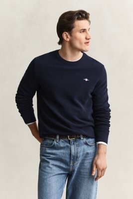 GANT Micro Textured Cotton C Neck   Navy   S