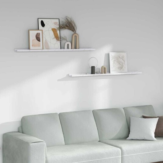 Vegghylle 2 pcs Hvit marmor 115 x 9 x 3 cm Konstruert tre Vegghylle 2 pcs Hvit marmor 115 x 9 x 3 cm Konstruert tre