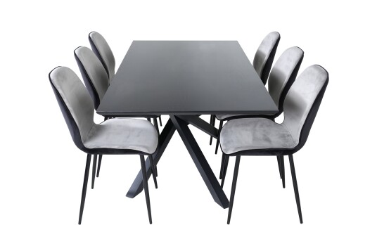 Venture Home Piazza Spisegruppe 180 cm Rektangulær med 6 Emma Stoler Sort