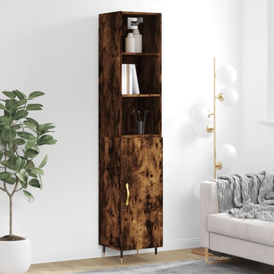 vidaXL Highboard røkt eik 34,5x34x180 cm konstruert tre 8720845929855