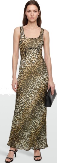 Ganni Leopard Print Recycled Chiffon Maxi Dres Brown 34