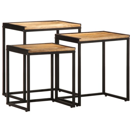 Stablebare sidebord 3 stk grovt heltre mangotre 376037