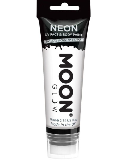 Hvit Neon UV/Blacklight Ansiktog Kroppsmaling med Svamp 75 ml