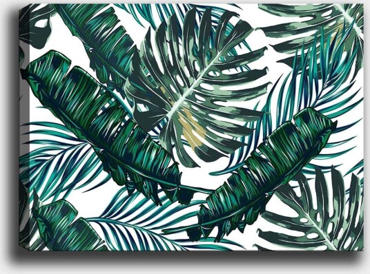 Lerretsbilde 70x100 cm Frodige palmeblader i en livlig komposisjon Mørkegrønn / Lysegrønn / Gulgrønn
