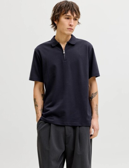 Jack & Jones Jprblaethan Ss Zip Polo Sn   Navy   XL