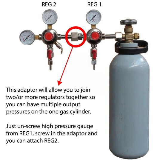 Adapter til CO2 regulator for seriekobling av flere regulatorer