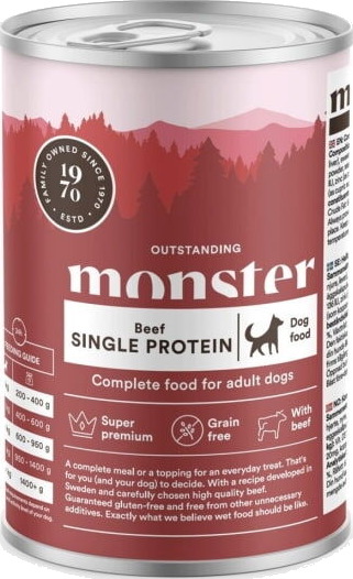 Monster Hundemat Voksen Våtfôr med Storfekjøtt 400 g - Kornfritt Fullfôr