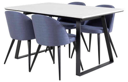 Venture Home Estelle Spisegruppe 140 cm Rektangulær med 4 Velvet Stoler Sort