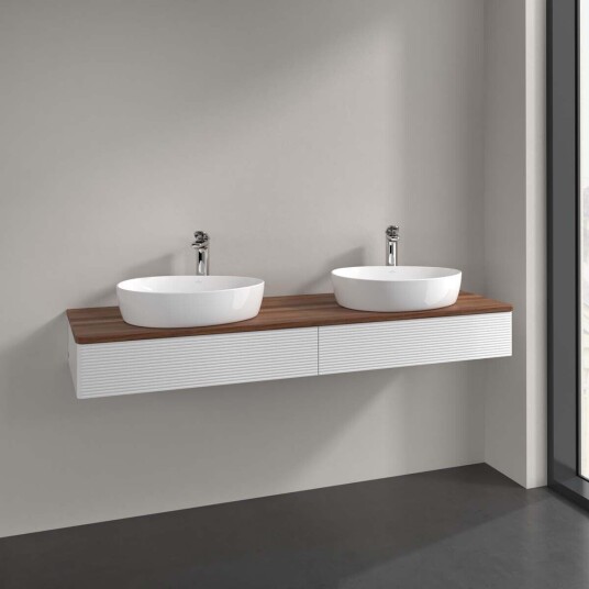 Villeroy & Boch Antao Servantskap med 2 skuffer 160x50x19 cm u/lys Hvit Blank/Valnøtt Villeroy & Boch Antao Servantskap med 2 skuffer 160x50x19 cm u/lys Hvit Blank/Valnøtt