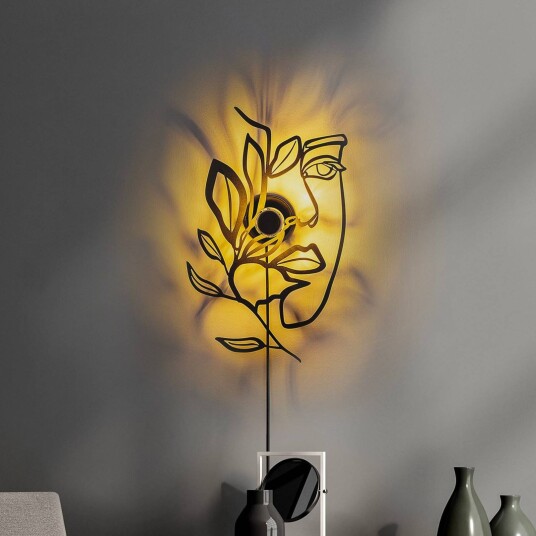 Opviq Vegglampe Flower Faced svart metall 54 x 34 cm støpsel Opviq Vegglampe Flower Faced svart metall 54 x 34 cm støpsel