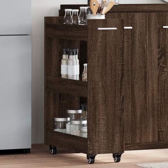 Sidebord med hjul brun eik 60x22x79 cm konstruert tre 8721012493230