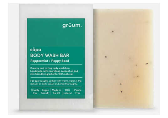 grüum såpa Zero Plastic Body Bar Peppermint & Poppy Seed