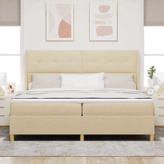  Sengebunn med madrass kremfarget 200x200 cm stoff