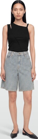Ganni Striped Denim Shorts   Blue   30