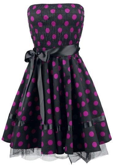 H&R London   Rockabilly Kort kjole   Kjole med  lilla prikker   S til 3XL   Damer   svart rosa