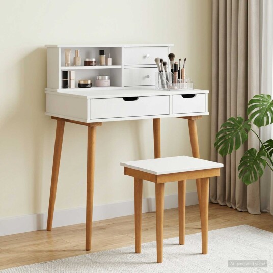 vidaXL Sminkebordsett FAUSKE 3 stk. Hvit 76 x 50 x 103,5 cm