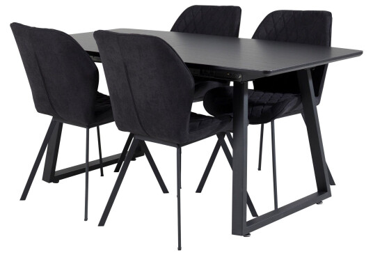 Venture Home Inca Matgruppe Forlengerbar 160 cm Rektangulær med 4 Gemma stoler Sort