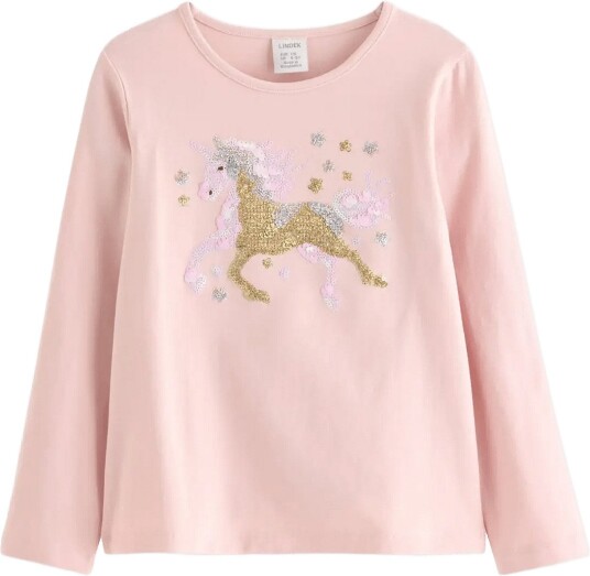 Lindex Long Sleeved Top With Sequins Pink 128