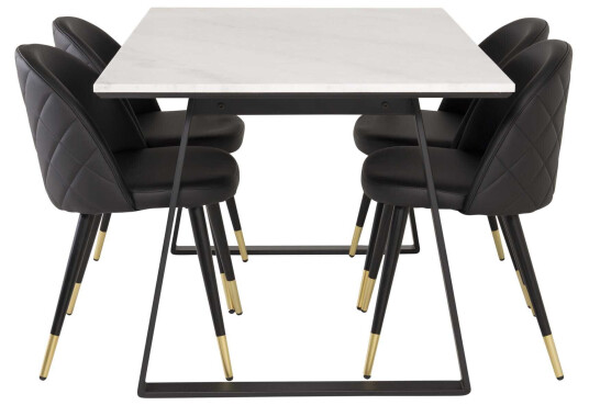 Venture Design Estelle & Velvet spisegruppe Hvit/svart 4 st stoler & bord 140 x 90 cm