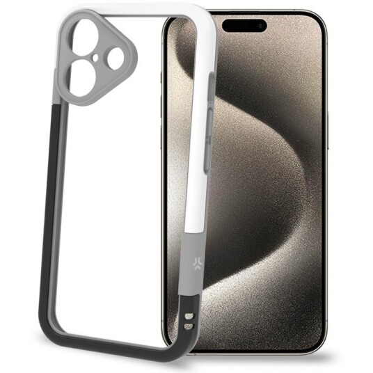 Celly Bumper iPhone 16 Slitesterk Svart/Hvit Mobildeksel