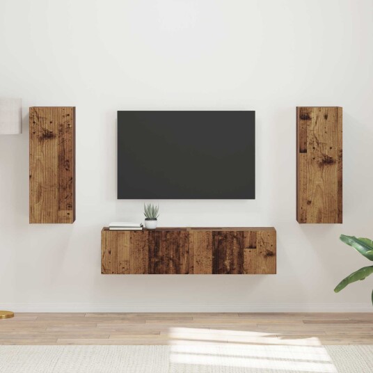  TV benksett Veggmontert 2 pcs Gammelt tre Konstruert tre