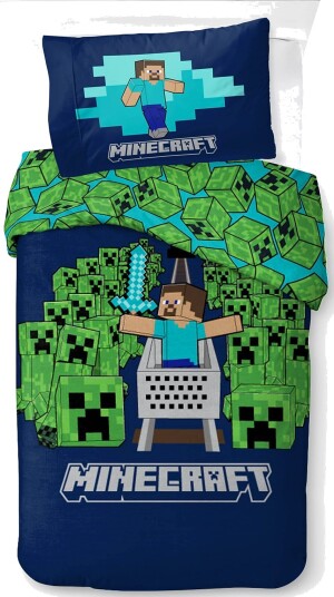 Minecraft Bed Linen Minecraft Game Over Creepers 135X200 80X80 Cm Navy 135X200.80X80CM