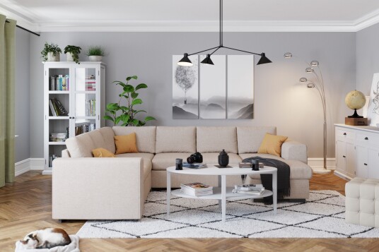 Link 5 seters Vendbar U formet Hjørnesofa med Divan i Stoff Beige