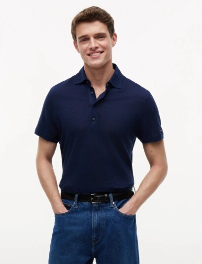 Tommy Hilfiger Dc Spread Collar Linen Polo Navy M Tommy Hilfiger Dc Spread Collar Linen Polo Navy M
