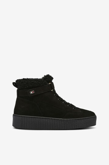 Tommy Hilfiger Boots Faux Fur Nubuck Low Lace up Svart