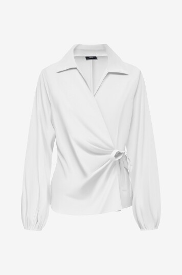 JDY - Bluse jdyRika L/S Tie Knot Shirt Wvn Exp - Hvit
