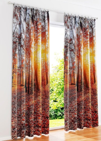 Bonprix Lystett gardin med skog-print1-pack false