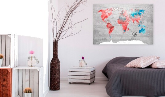 Tavle World Map: Red Roam 90X60 Artgeist sp. z o. o.