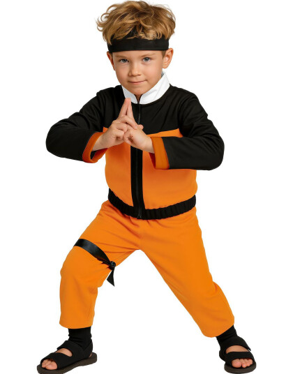 Svart og Oransje Ninjakostyme til Barn - 5-6 ÅR Svart og Oransje Ninjakostyme til Barn - 5-6 ÅR