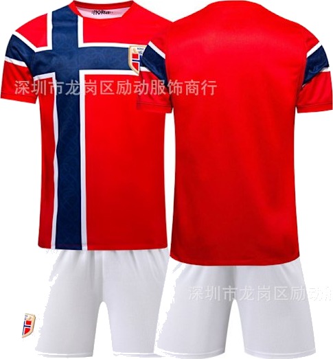 2026 Norge VM Fotballdrakt Hjemme Haaland 9 Ødegaard 10 Fotballtrøye Nordisk Fansett Voksen Barn Sett Pustende*Uten nummer*#XL