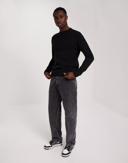 Selected Homme Slhdane Ls Knit Structure Crew Neck Strikkegensere Black