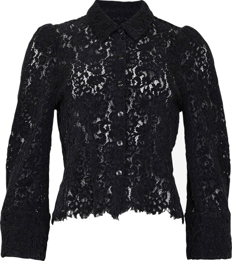 byTimo Lace Velvet Skjorte i Svart - Elegante Dameklær
