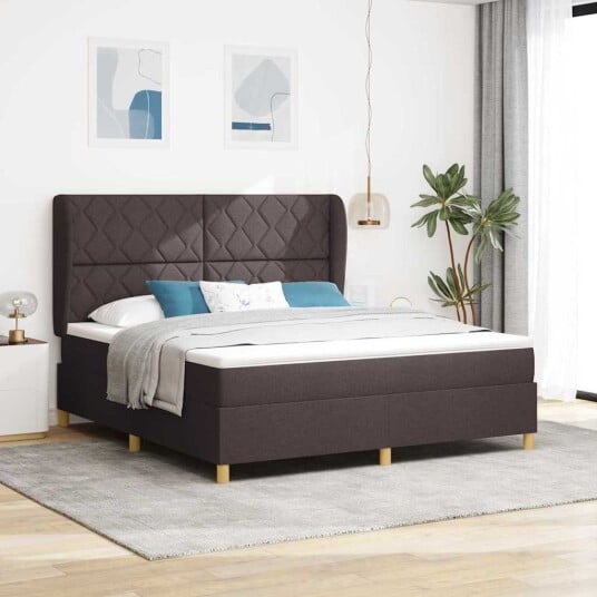Box Spring Seng med Madrass Mørk Brun 180x200 cm Stoff
