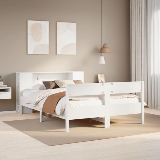  Seng med bokhylle uten madrass hvit 140x200 cm heltre furu 3322949