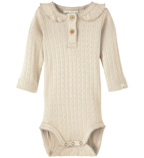 Lil Atelier Lil' Atelier Body L/æ Noos NbfRachel Tåke m. Hullmønster 74 Langermet Body Beige